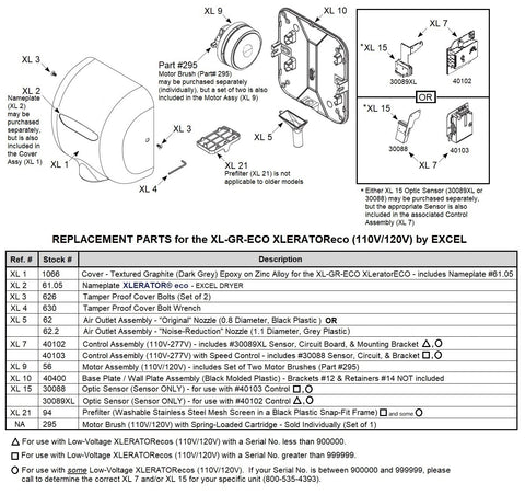 REPLACEMENT PARTS for the XL-GR-ECO Xlerator