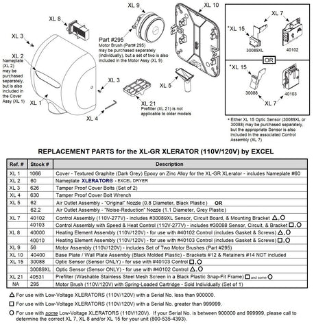 REPLACEMENT PARTS for the XL-GR Xlerator