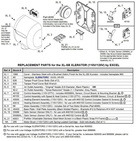 REPLACEMENT PARTS for the XL-SB Xlerator