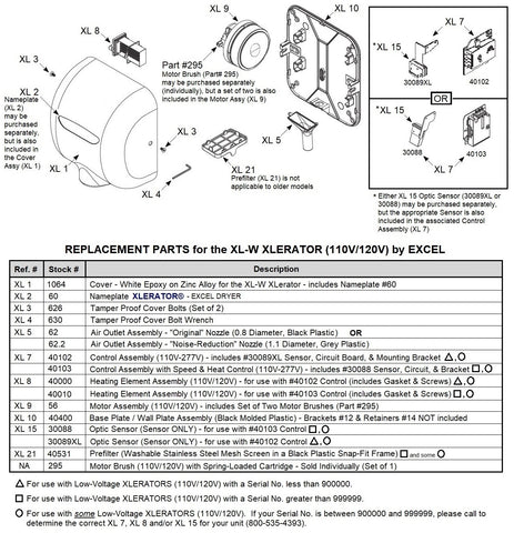 REPLACEMENT PARTS for the XL-W Xlerator