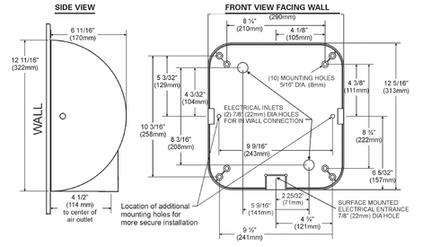 Excel Dryer XLERATOR® XL-C Hand Dryer - Specifications Image