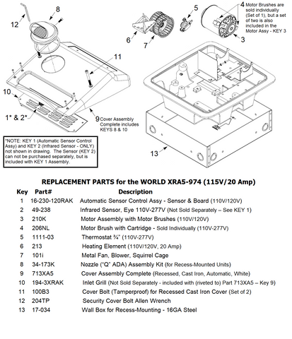 REPLACEMENT PARTS for the XRA52-Q974