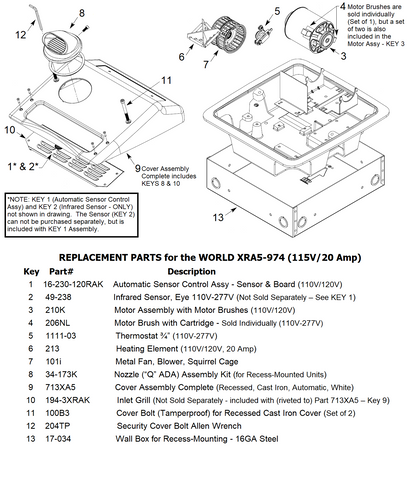 REPLACEMENT PARTS for the XRA5-Q974