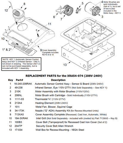 REPLACEMENT PARTS for the XRA54-Q974