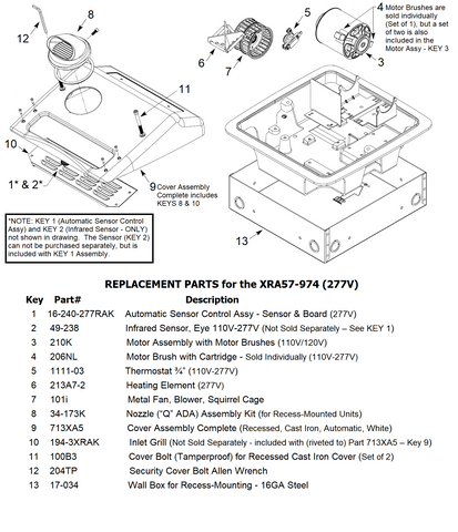 REPLACEMENT PARTS for the XRA57-Q974