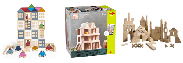 Wooden building blocks and construction toys