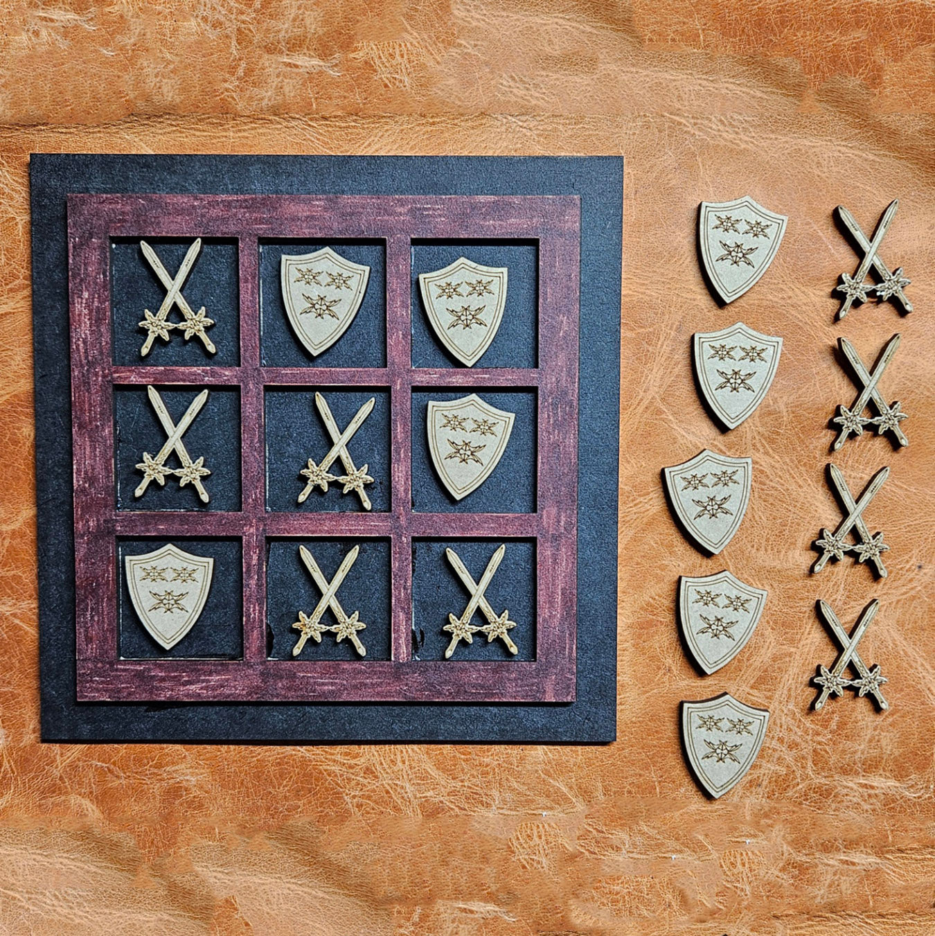 Medieval-Themed Swords and Shields Tic-Tac-Toe Game
