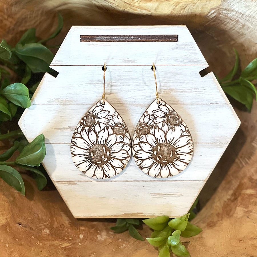 Sunflower Drop Blank Wood Earrings. DIY jewelry. Unfinished laser