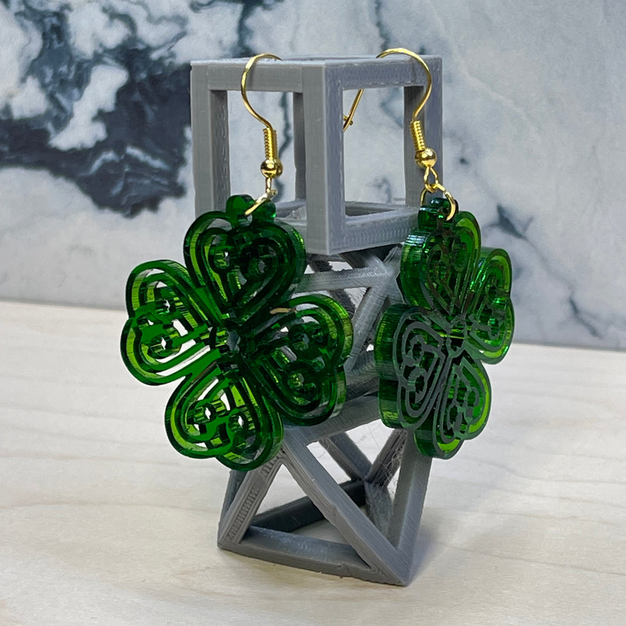 St Patrick's day earrings, Four leaf clover earrings round earring - So  Fontsy