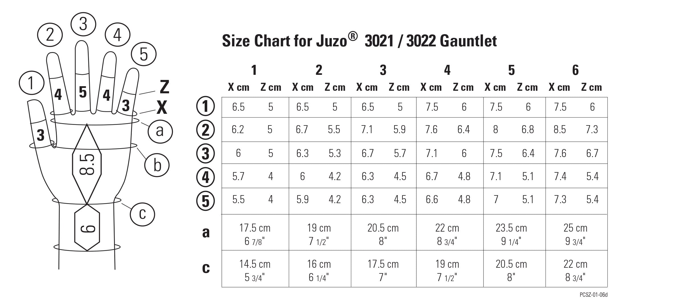 Juzo Glove Size Chart