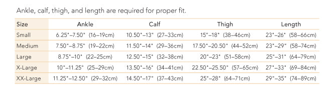 Thigh High Size Chart