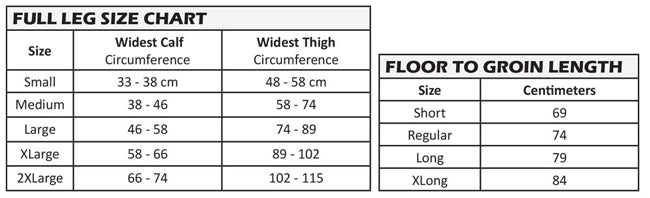 Jovi Transition Full Leg Size Chart
