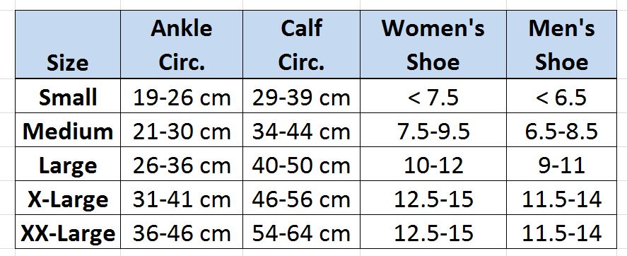 Transition Liner size chart