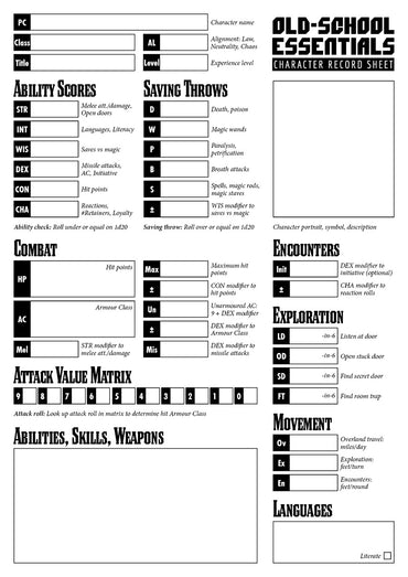 Old-School Essentials Purist Character Sheet – Necrotic Gnome