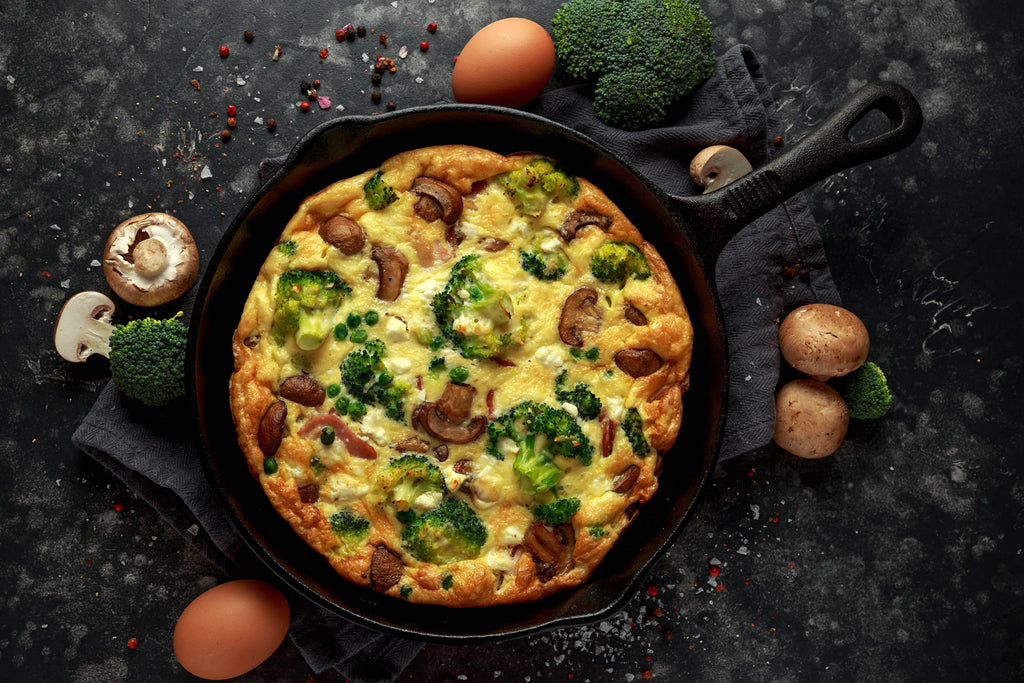 broccoli frittata in a cast iron skillet