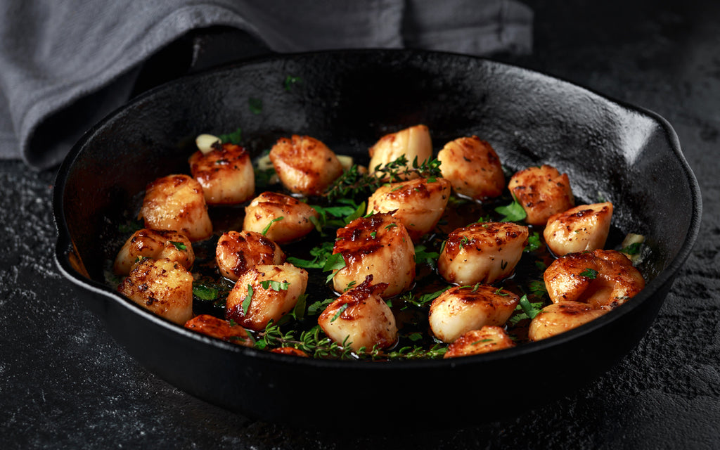 scallops in a cast iron skillet