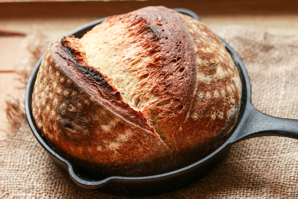 artisan bread in a cast iron skillet