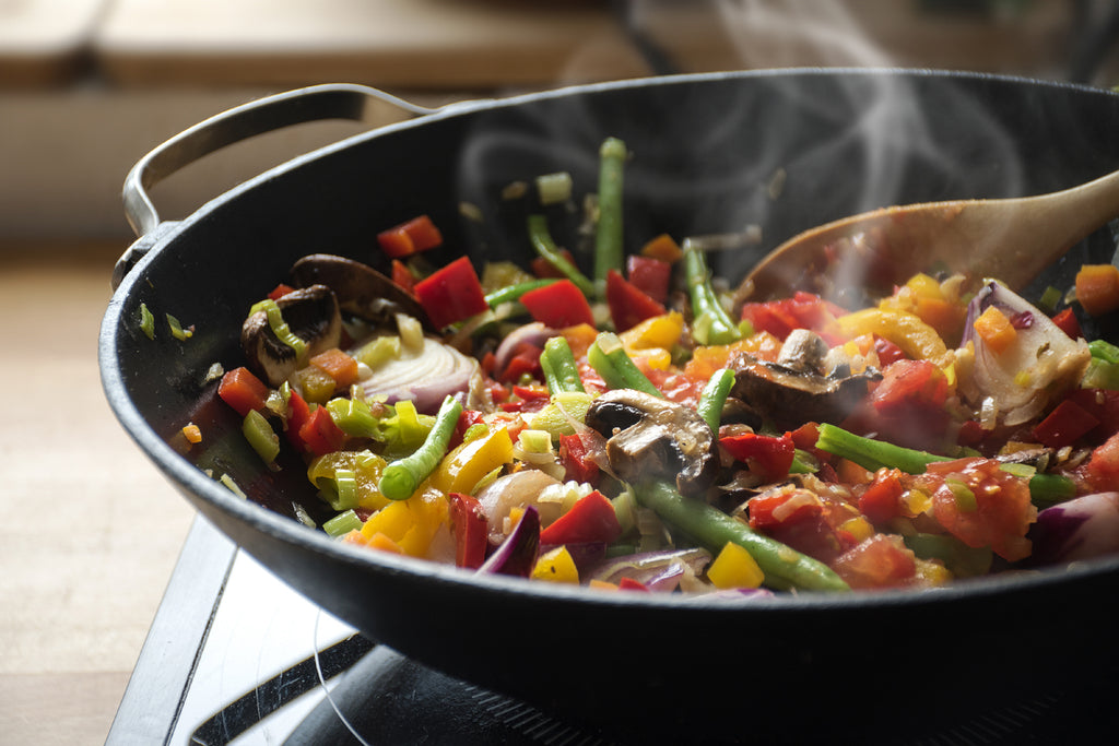 ready to be served stir fry in a cast iron skillet