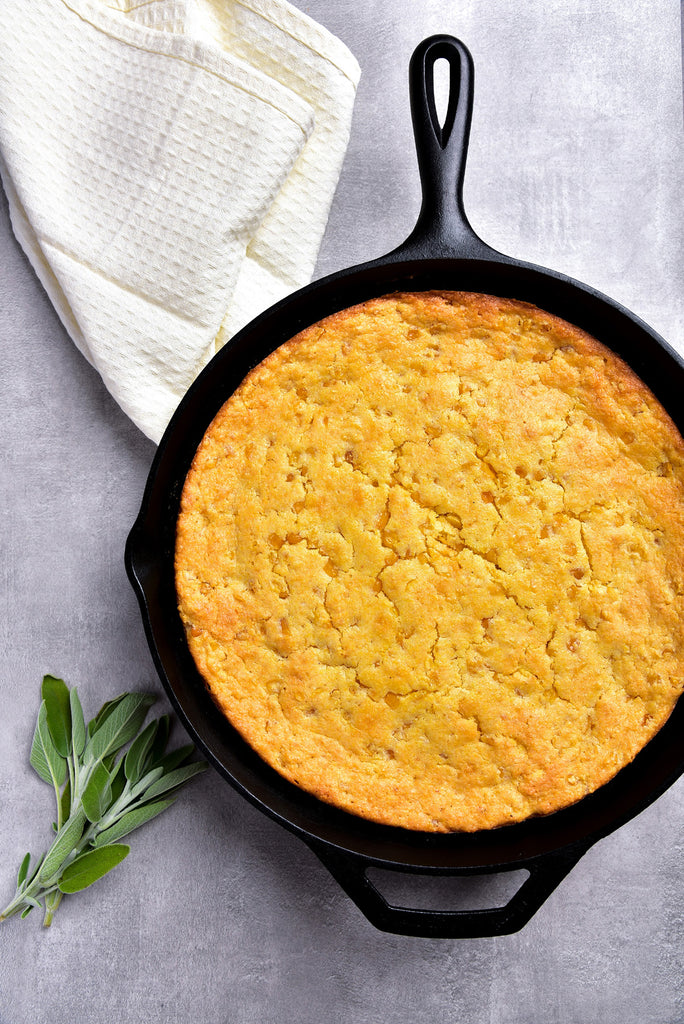 cornbread in a large cast iron skillet