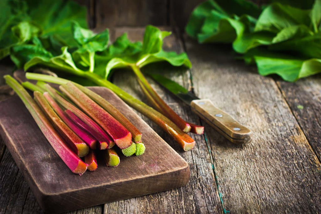 rhubarb on a cutting board