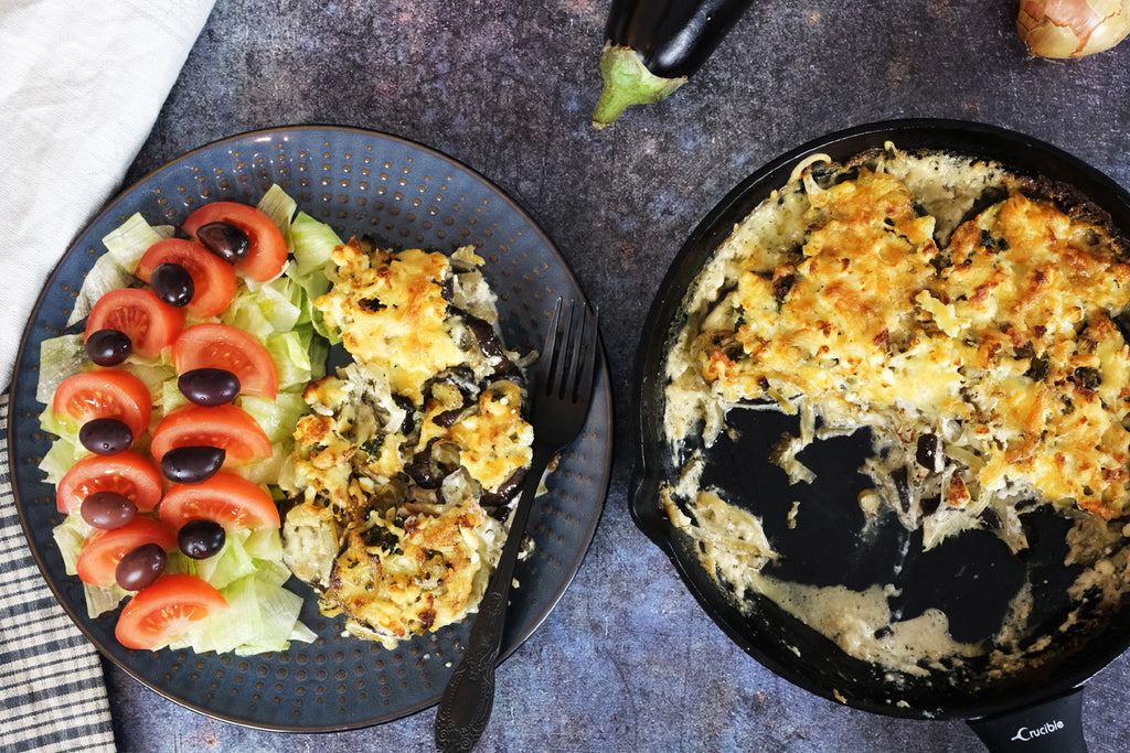 eggplant gratin served with a salad