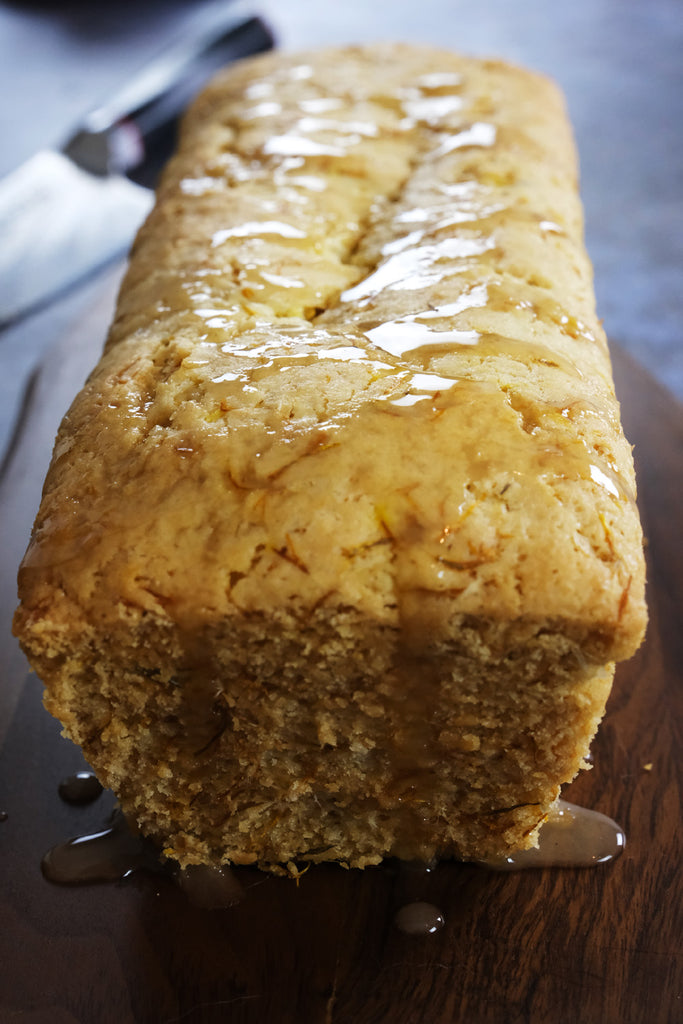 Dandelion cake with lemon and vanilla glaze