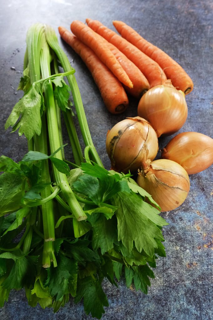 celery, onion and carrots