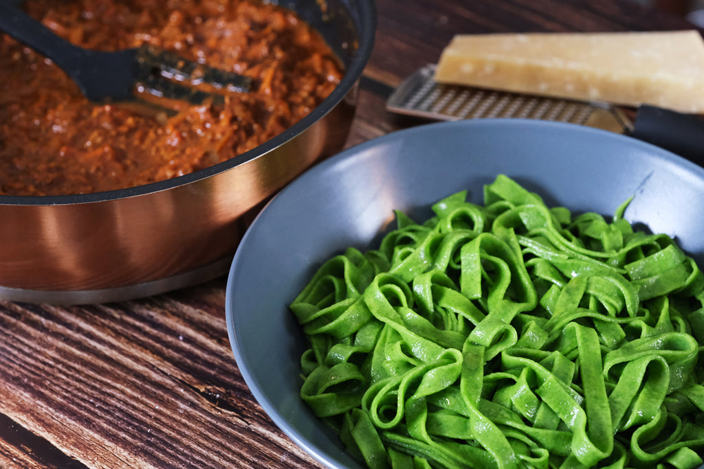 spinach pasta with bolognese