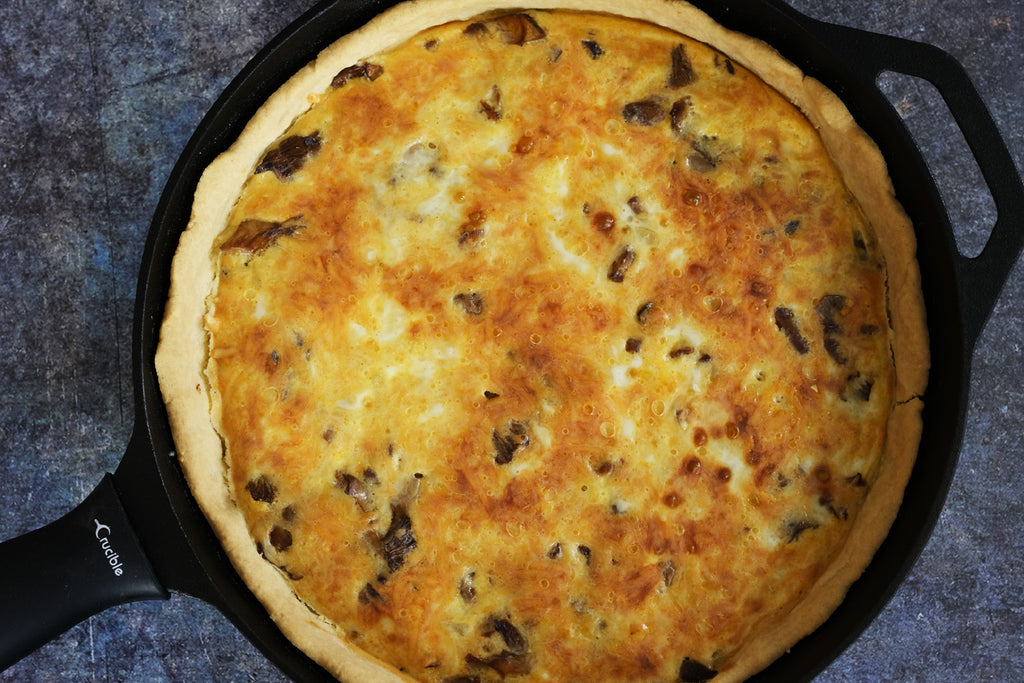 chantarelle mushroom pie baked and ready to be served