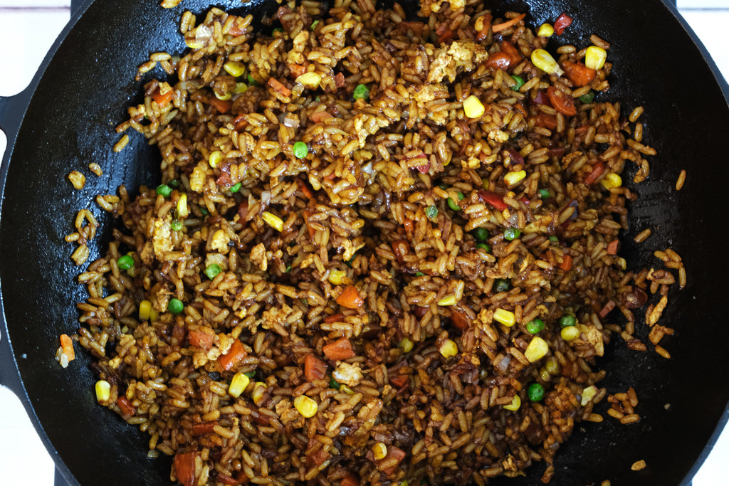 stir fry in a cast iron wok