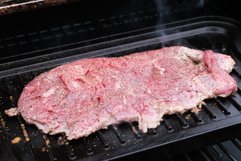 flap steak on a cast iron griddle