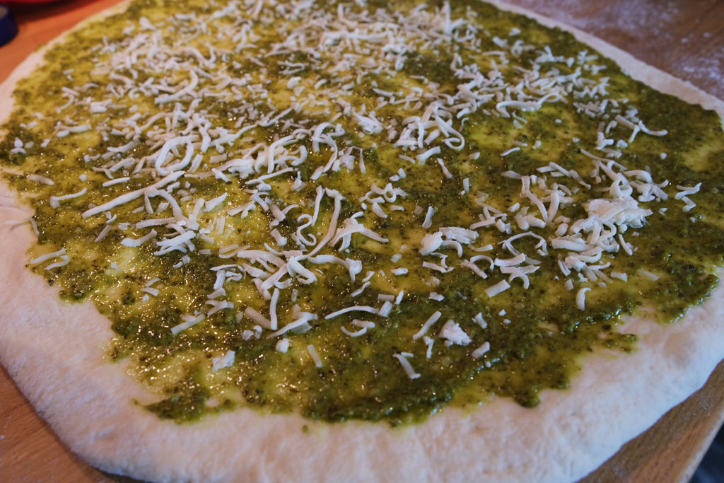 pesto on the dough