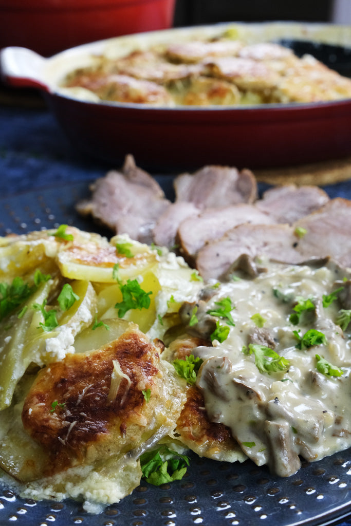 potato and leek gratin served