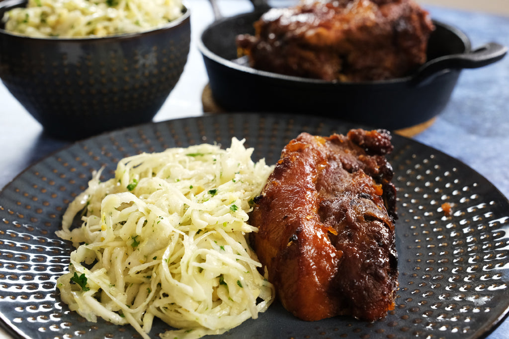 cabbage salad with roasted thick ribs