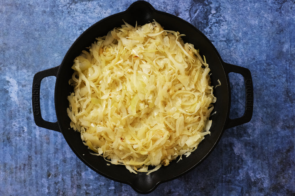 cabbage in a 10.25" inch cast iron cast iron skillet