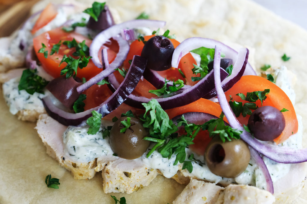 chicken gyros on a pita bread