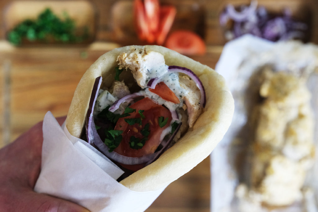 chicken gyros wrapped in pita flat bread