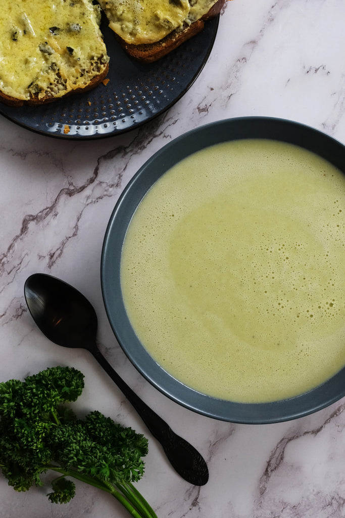 broccoli soup waiting for the topping