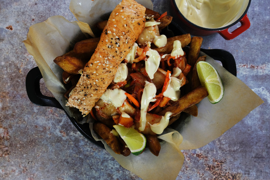 kimchi salmon with lime mayonnaise