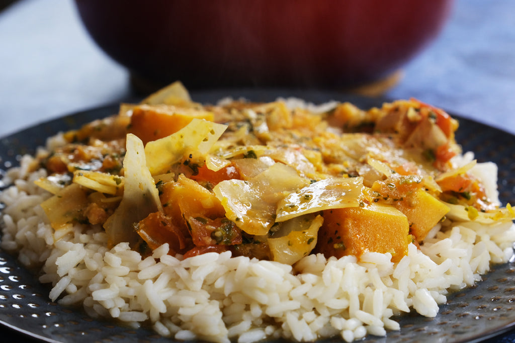 mafe butternut squash and sweed potato with rice