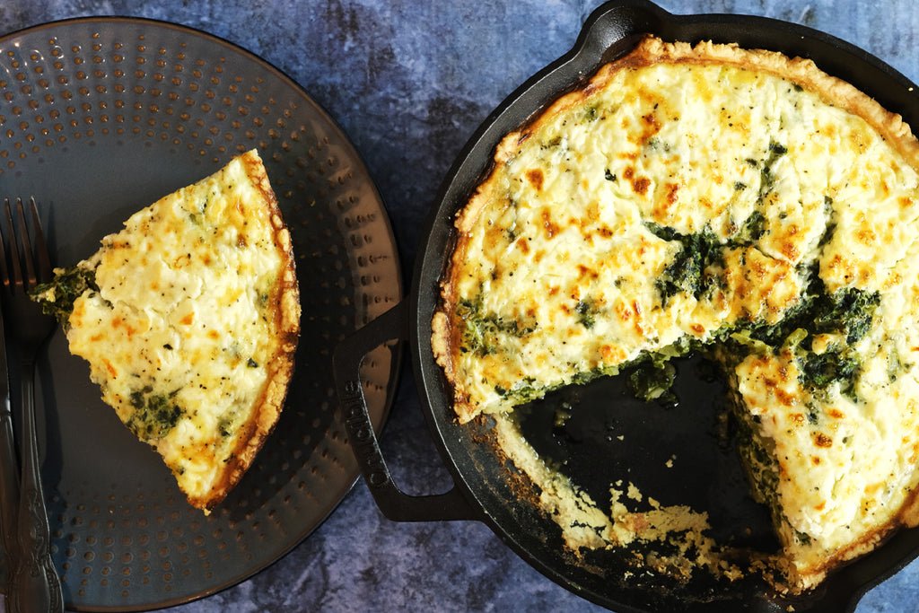 spinach and onion pie served