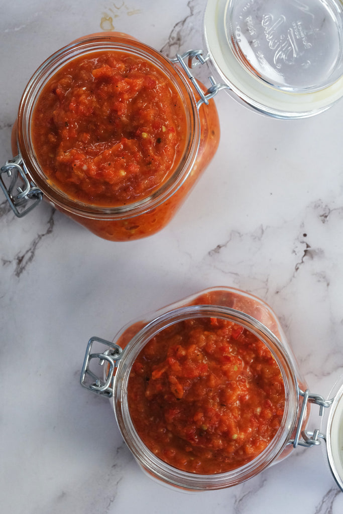 ajvar relish in 2 glass jars