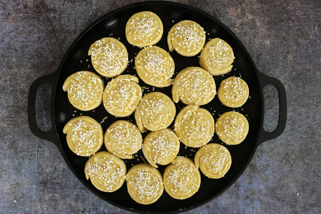 rolls topped with pearl sugar