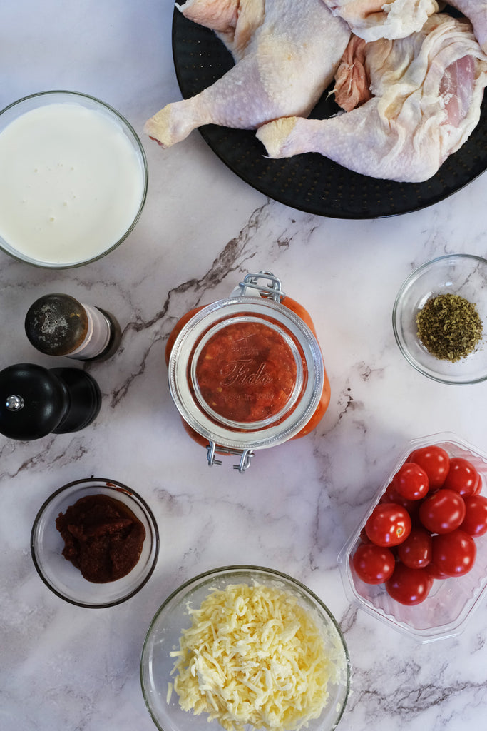 ingredients for ajvar relish chicken gratin recipe