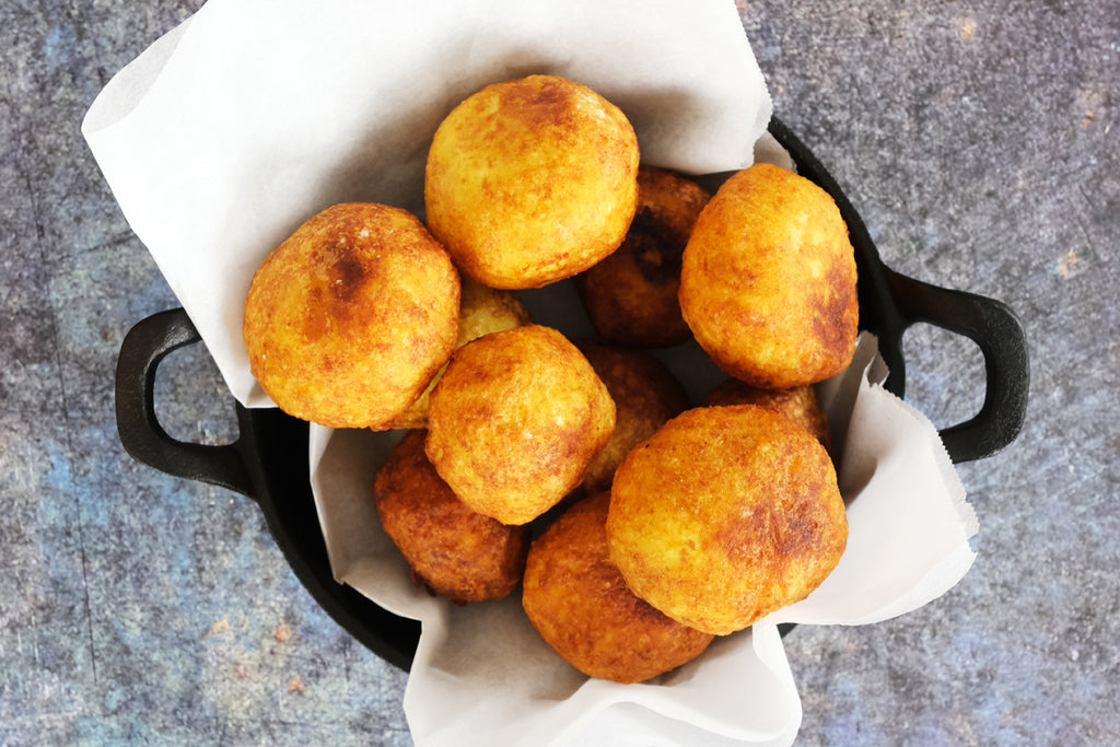 Papas Rellenas served in a cast iron serving pan