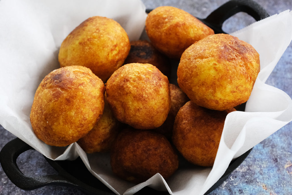 Papas Rellenas in a cast iron serving pan