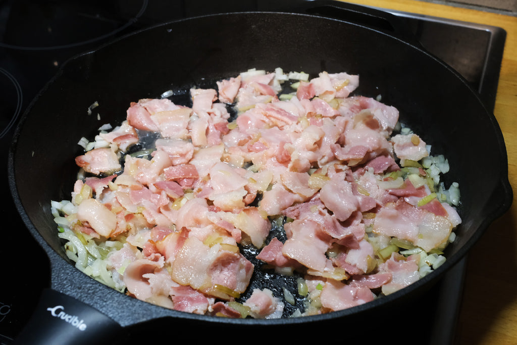 bacon and onion in a 12 inch cast iron skillet