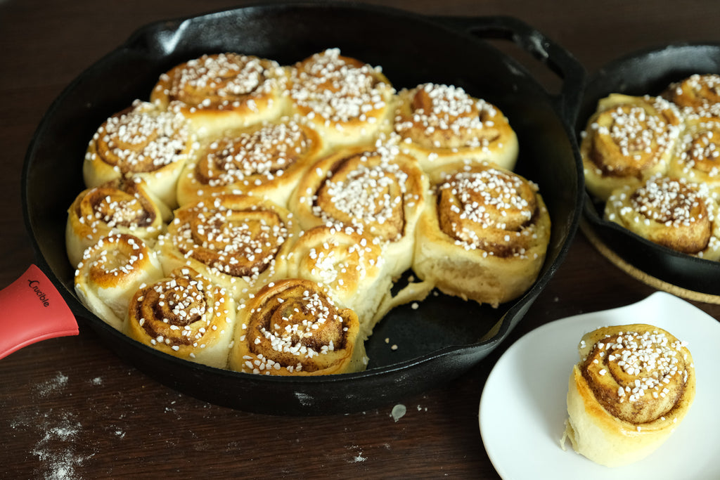 Cinnamon rolls in cast iron skillet