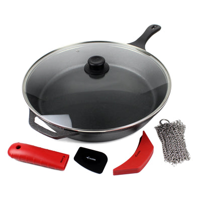 10.25-Inch/26 cm Cast Iron Skillet Set, Silicone Handle Holders, Glass –  Crucible Cookware