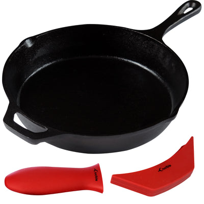 FBA_C12612 Cuisinel Cast Iron Skillet - 12-Inch Frying Pan with Assist  Handle + Red Silicone Grip Cover - Pre-Seasoned Oven Safe Cookware 